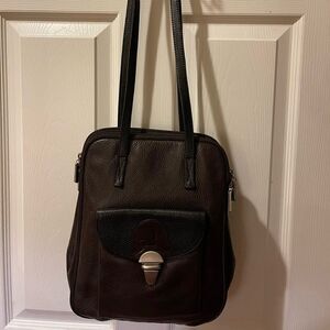 Joanel Argentina Vintage Brown Black Leather Shoulder Bag.Brass hardware.